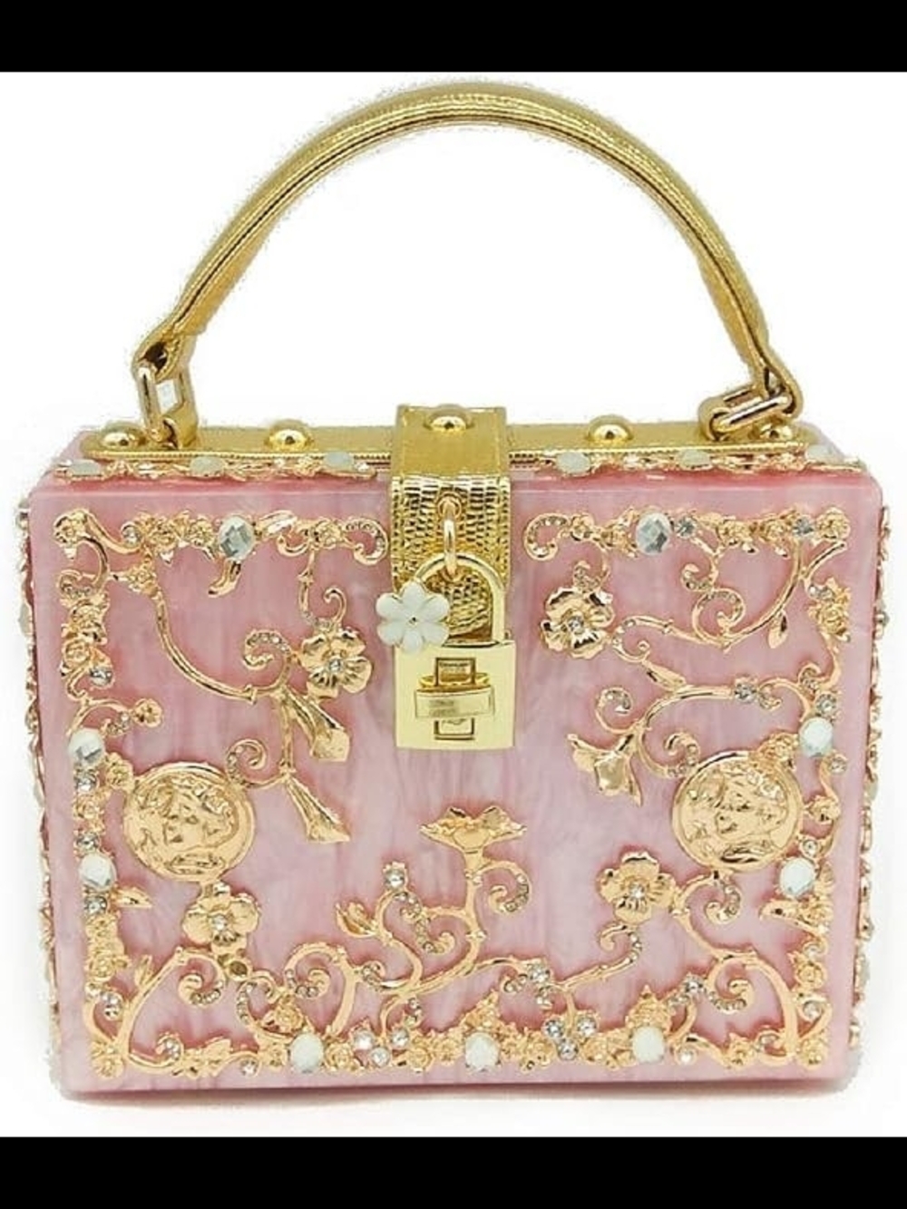 Pink & Gold Ornate Filigree Box Handbag Purse
